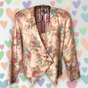 Vintage Pink Floral Granny Grandmacore Chic Lined Blazer Pink Size Medium